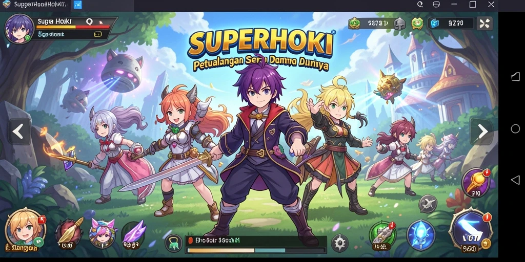 Screenshot gameplay SUPERHOKI yang menampilkan suasana anime yang menarik.