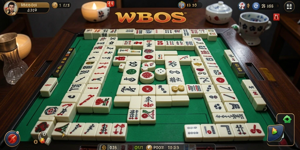 Screenshot permainan WDBOS yang menunjukkan gameplay Mahjong mendebarkan.